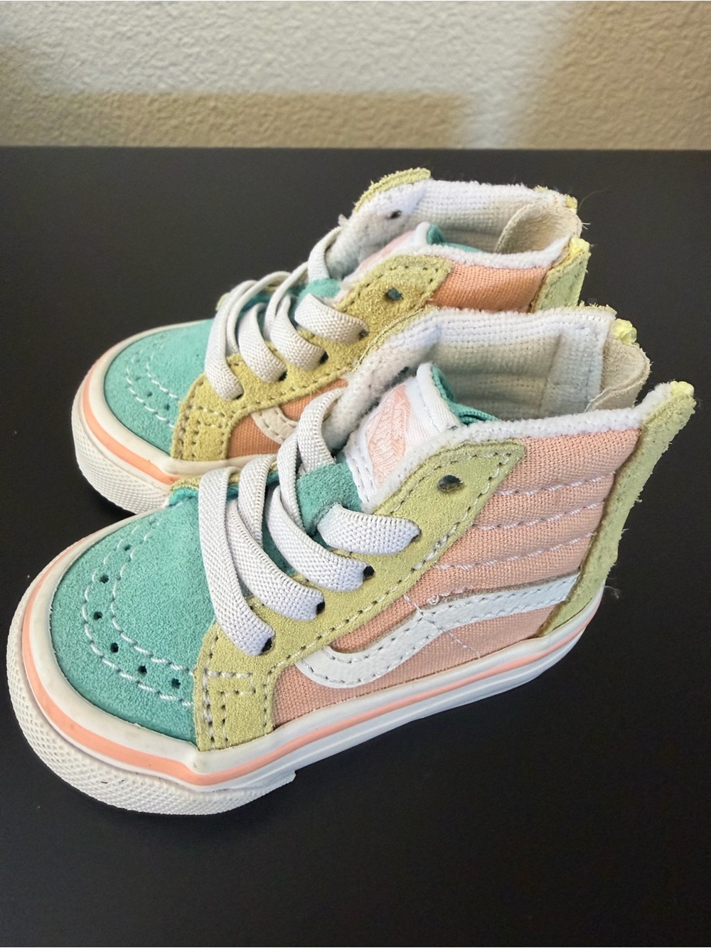 Vans Kids High-Top Sneakers in Mint, Peach & Yellow